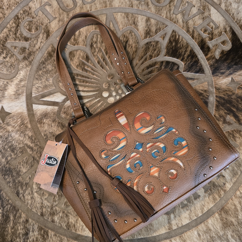 Justin Boots Women’s Brown Western Tote with Colorful Inlay